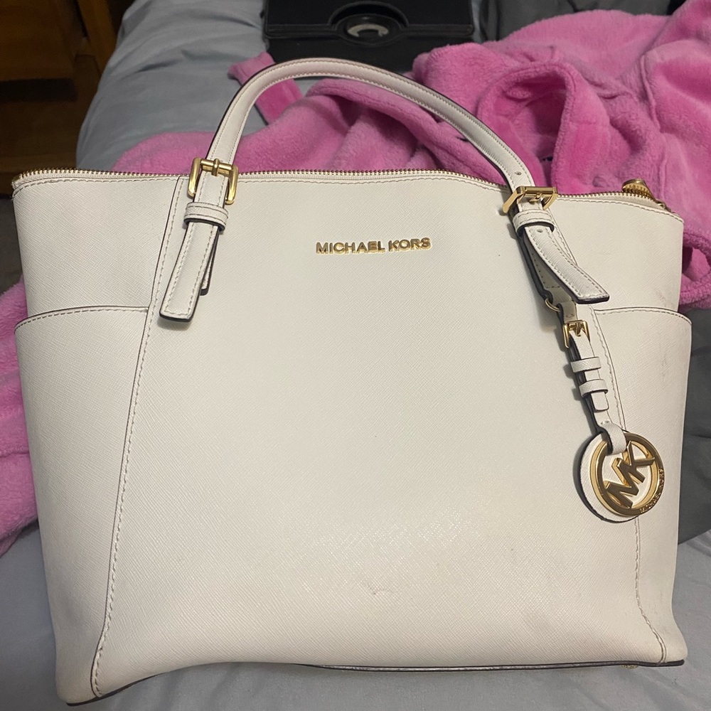 Michael Kors White Satchel with Gold Hardware